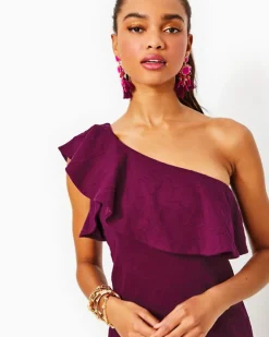 Online Bordeaux One-Shoulder Dress Women Dresses