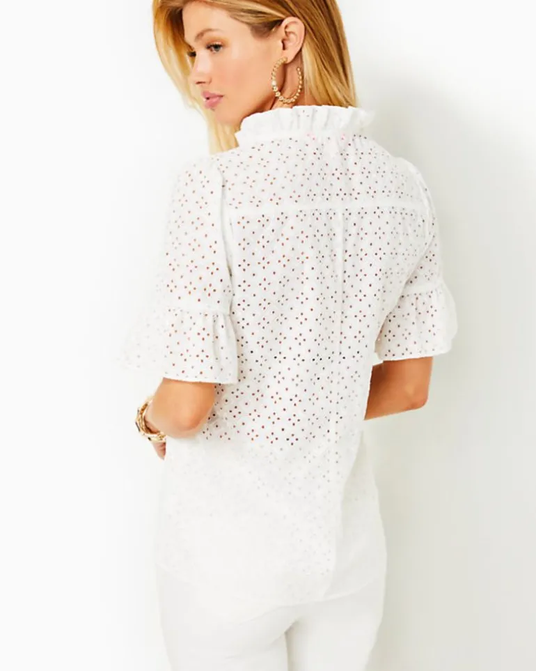 Sale Calynn Eyelet Button Down Top Women Tops