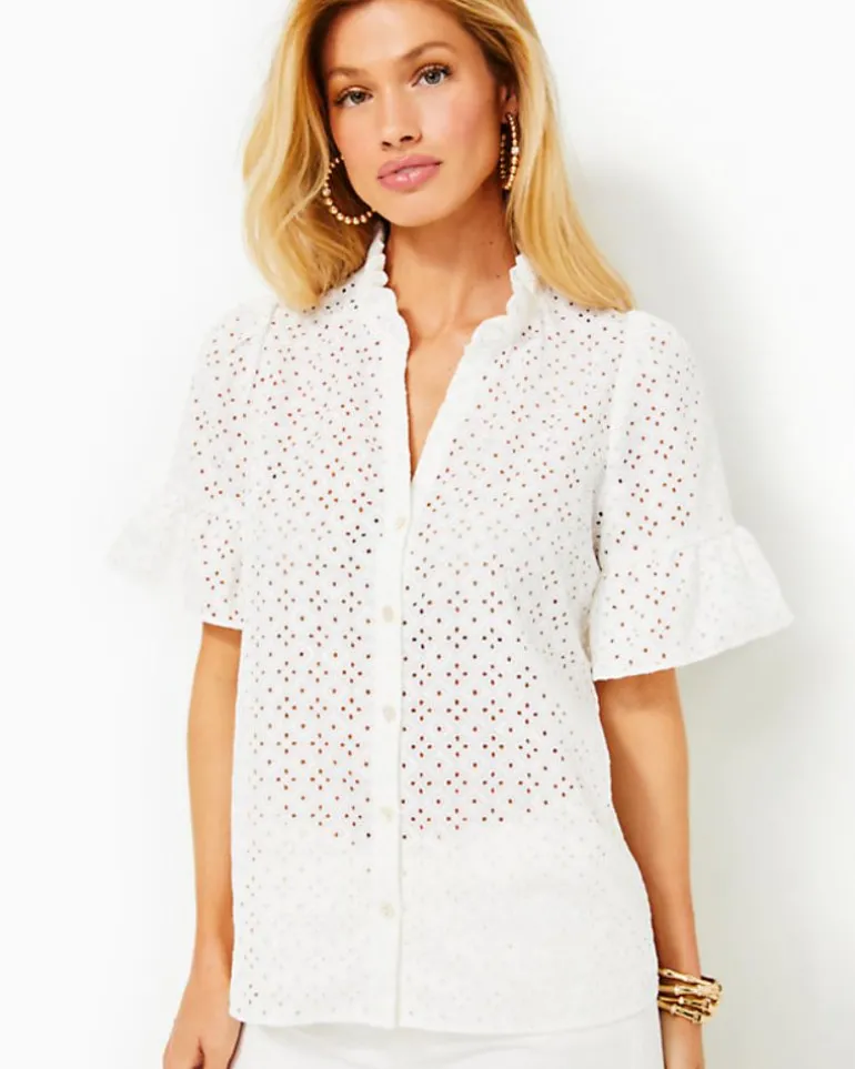 Sale Calynn Eyelet Button Down Top Women Tops