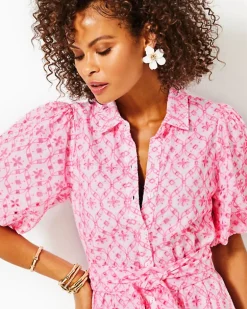 Flash Sale Cartley Elbow Sleeve Eyelet Shirtdress Women Dresses