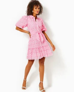 Flash Sale Cartley Elbow Sleeve Eyelet Shirtdress Women Dresses