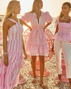 Flash Sale Cartley Elbow Sleeve Eyelet Shirtdress Women Dresses