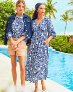 Flash Sale Deacon 3/4 Sleeve V-Neck Cotton Maxi Dress Women Dresses