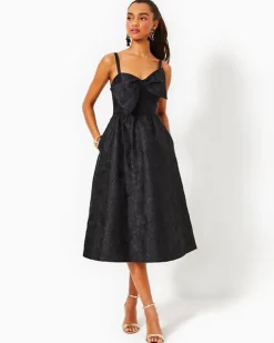 Online Ellara Jacquard Midi Bow Dress Women Dresses