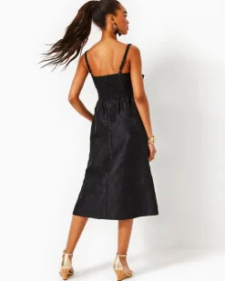 Online Ellara Jacquard Midi Bow Dress Women Dresses