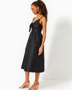 Online Ellara Jacquard Midi Bow Dress Women Dresses