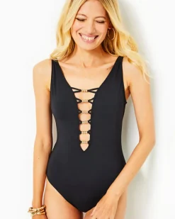 Hot Isle Lattice Beaded One-Piece Swimsuit Women Swim