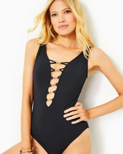 Hot Isle Lattice Beaded One-Piece Swimsuit Women Swim