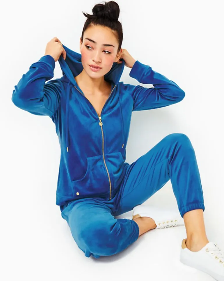 Discount Larina Velour Zip-Up Hoodie Women Loungewear