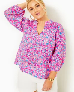 Best Lourdes 3/4 Sleeve Cotton Blend Top Women Tops