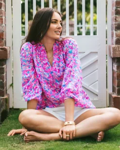 Best Lourdes 3/4 Sleeve Cotton Blend Top Women Tops