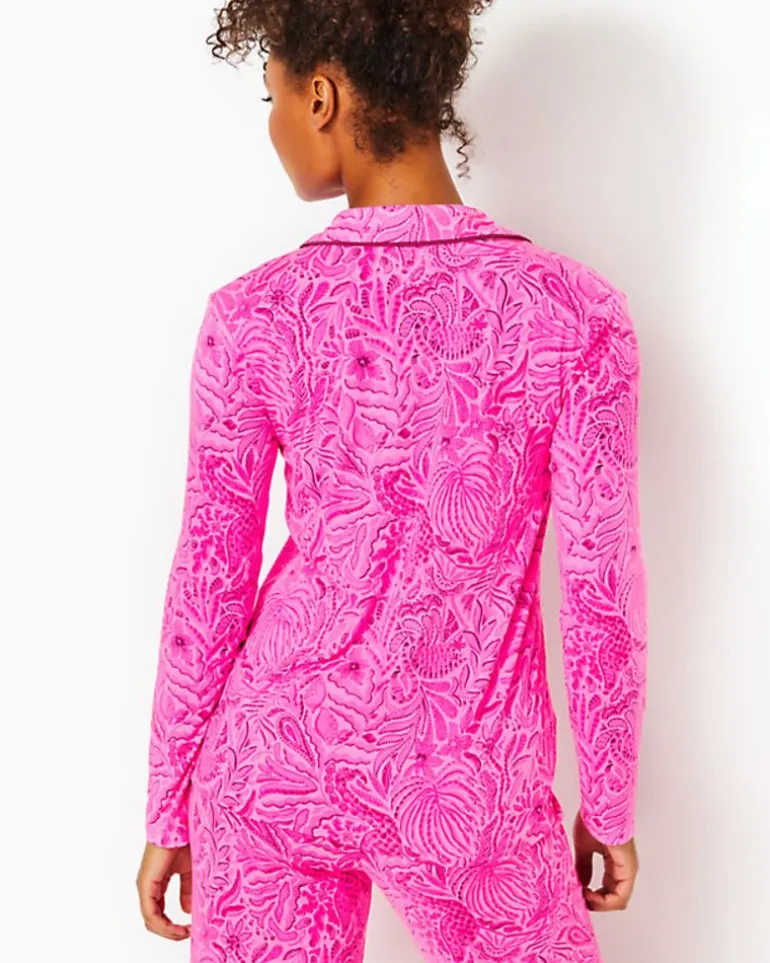 Outlet Pajama Knit Long Sleeve Button-Up Top Women Pajamas