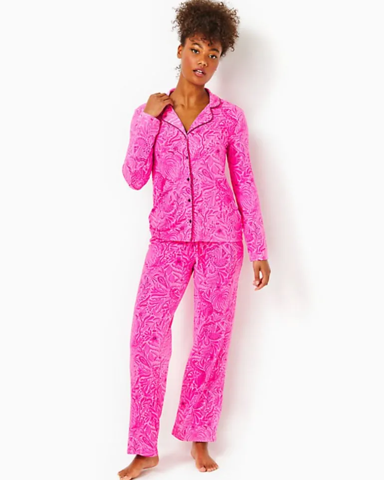 Outlet Pajama Knit Long Sleeve Button-Up Top Women Pajamas
