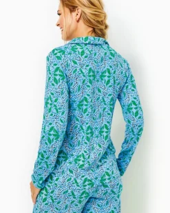 Hot Pajama Knit Long Sleeve Button-Up Top Women Loungewear