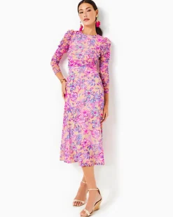 Outlet Preslie Long Sleeve Mesh Midi Dress Women Dresses