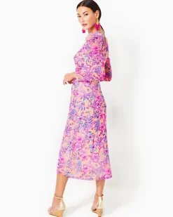 Outlet Preslie Long Sleeve Mesh Midi Dress Women Dresses