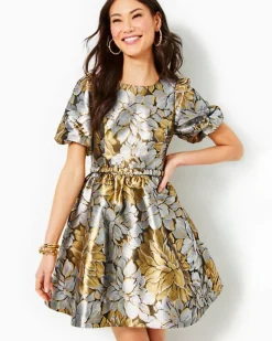 Shop Priyanka Short Sleeve Floral Jacquard Dress Women Dresses