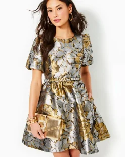 Shop Priyanka Short Sleeve Floral Jacquard Dress Women Dresses