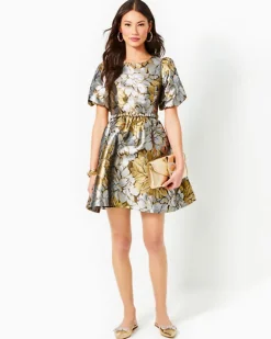 Shop Priyanka Short Sleeve Floral Jacquard Dress Women Dresses