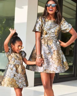 Shop Priyanka Short Sleeve Floral Jacquard Dress Women Dresses