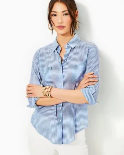 Cheap Sea View Button Down Top Women Tops
