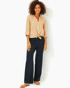 Cheap Sea View Linen Button Down Top Women Tops