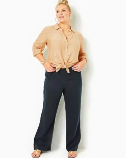 Cheap Sea View Linen Button Down Top Women Tops