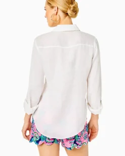 Outlet Sea View Linen Button Down Top Women Tops