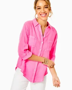 Outlet Sea View Linen Button Down Top Women Tops