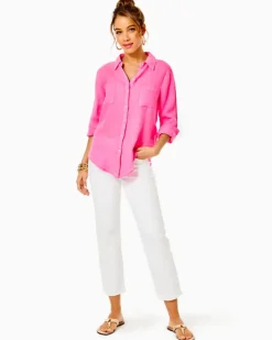Outlet Sea View Linen Button Down Top Women Tops