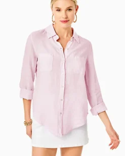 Store Sea View Linen Button Down Top Women Tops