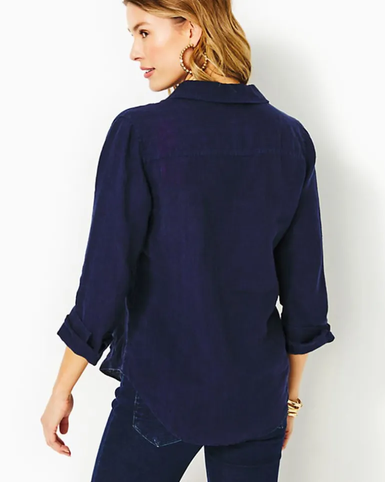 Outlet Sea View Linen Button Down Top Women Tops