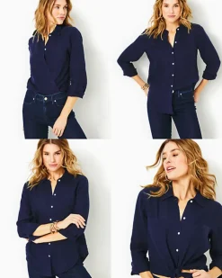 Outlet Sea View Linen Button Down Top Women Tops