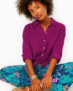 Clearance Sea View Linen Button Down Top Women Tops