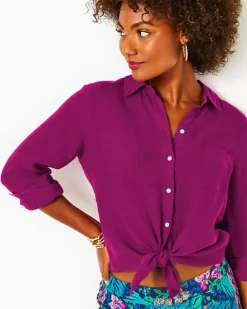 Clearance Sea View Linen Button Down Top Women Tops