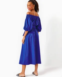 Cheap Shawnlee Elbow Sleeve Off-The-Shoulder Cotton Midi Dress Women Dresses
