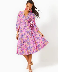 New Shiela 3/4 Sleeve Cotton Midi Wrap Dress Women Dresses