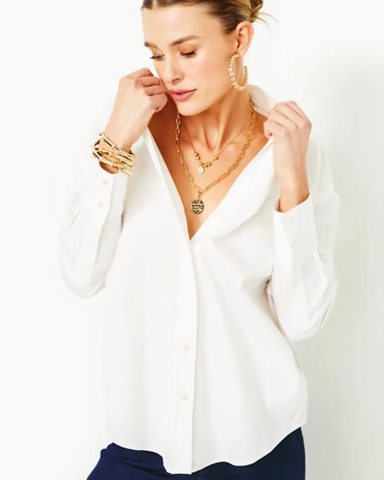 Clearance Stevey Relaxed Button Down Stretch Shirt Women Tops