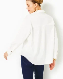 Clearance Stevey Relaxed Button Down Stretch Shirt Women Tops