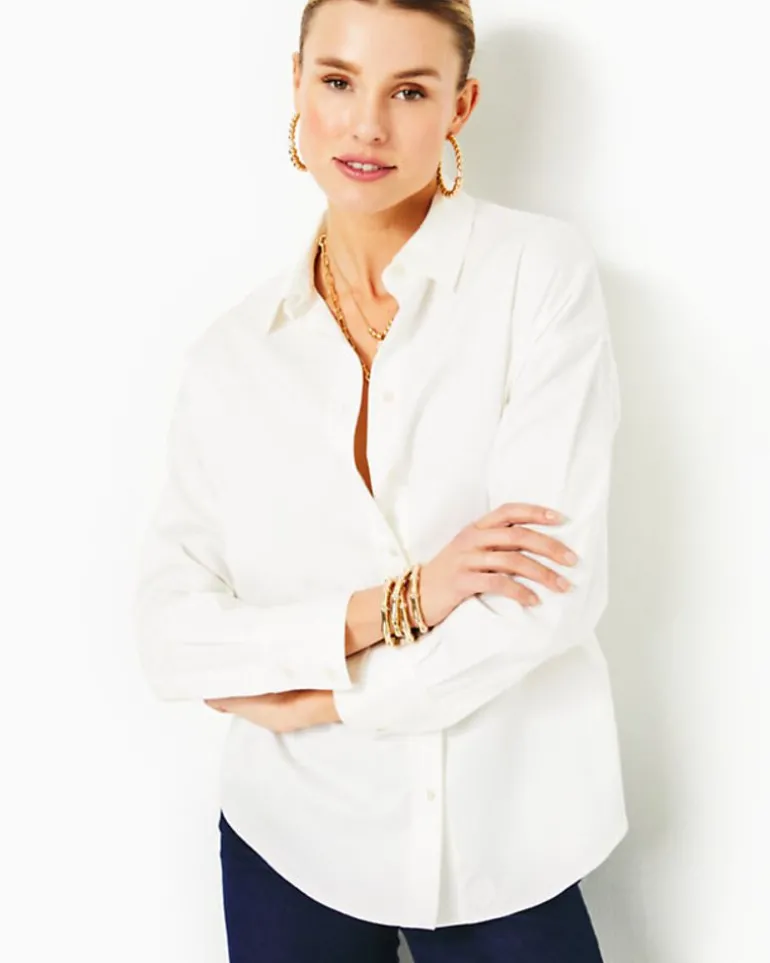 Clearance Stevey Relaxed Button Down Stretch Shirt Women Tops