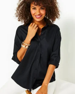 Clearance Stevey Relaxed Button Down Stretch Shirt Women Tops