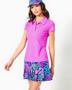 Shop Upf 50+ Luxletic Frida Scallop Polo Top Women Activewear